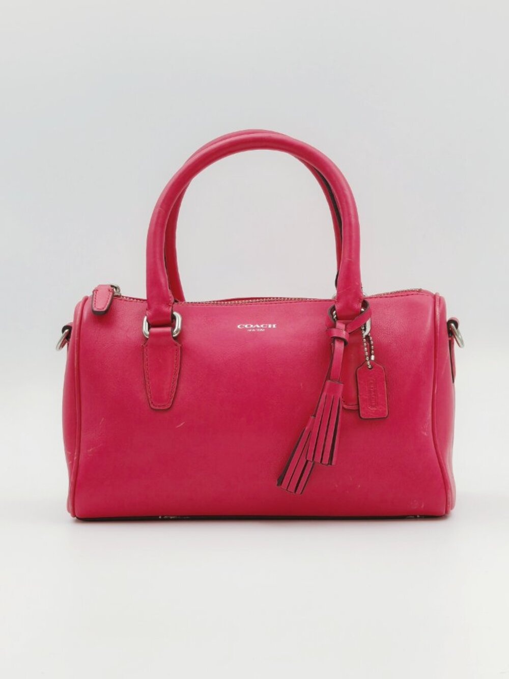 Coach Pink Leather Satchel Crossbody Bag Tassel Zip Top Silver Hardware - Picture 2 of 13